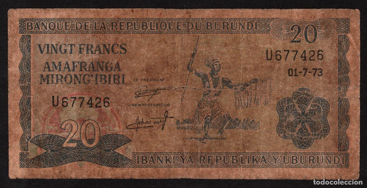 Billetes extranjeros: BURUNDI. 20 francs 01.07.1973. Pick 21b.