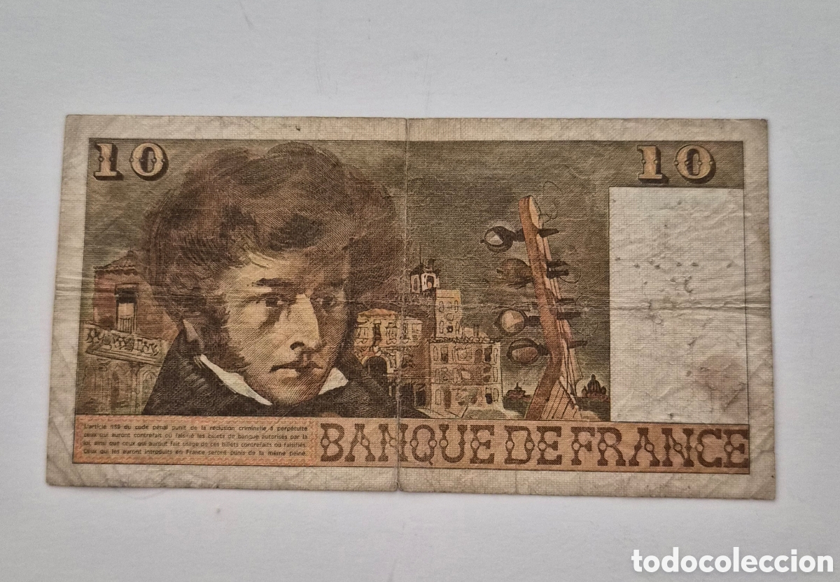 Billetes extranjeros: Francia &ndash; 10 Francos 1974 &ndash; H&eacute;ctor Berlioz &ndash; Billete Antiguo