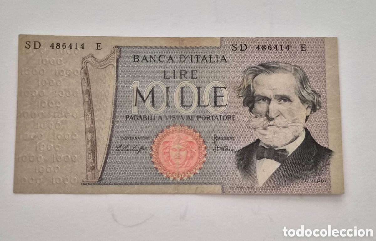 Billetes extranjeros: Italia &ndash; 1.000 Liras &ndash; Giuseppe Verdi &ndash; Teatro alla Scala &ndash; Billete