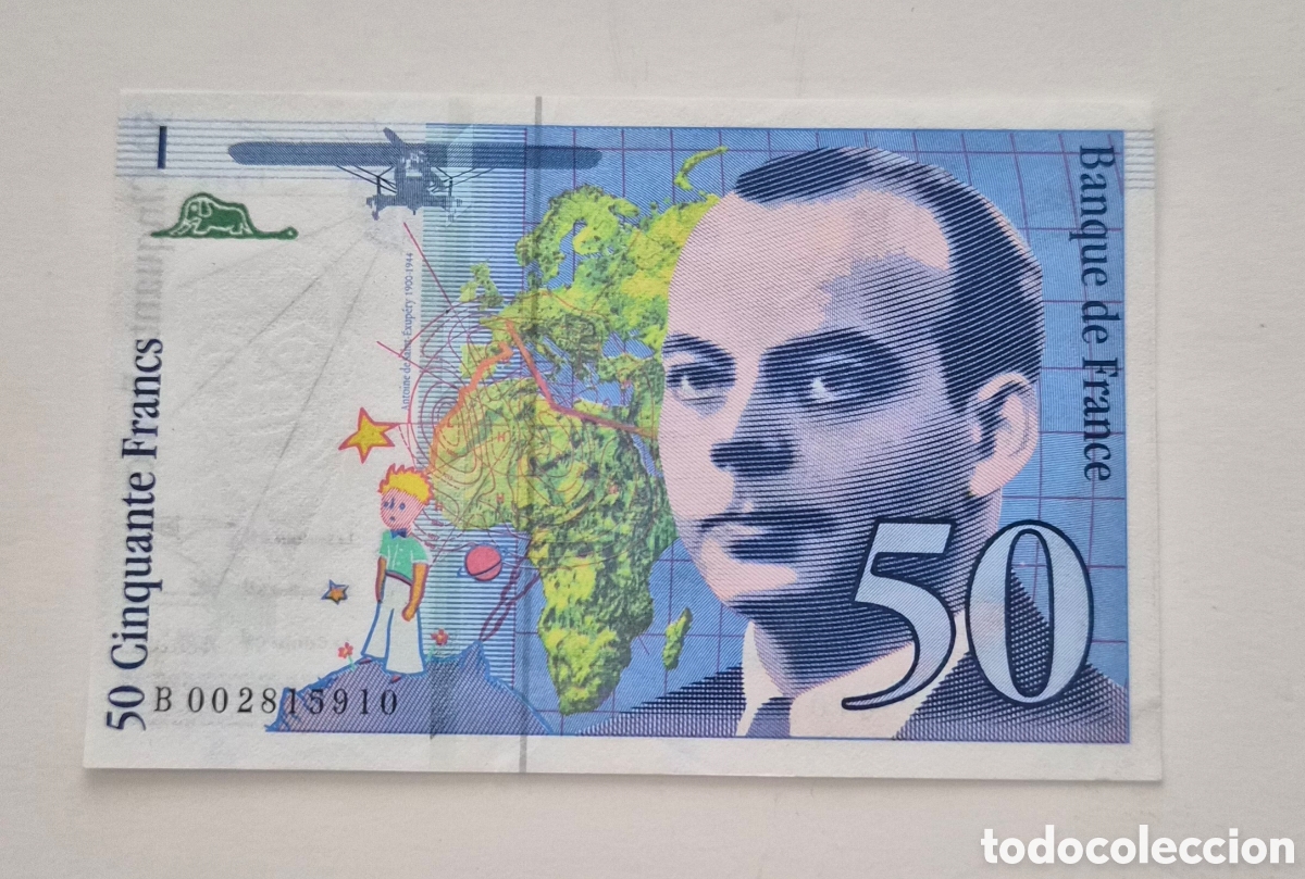 Billetes extranjeros: Francia &ndash; 50 Francos 1992 &ndash; El Principito &ndash; Antoine de Saint-Exup&eacute;ry &ndash; Billete