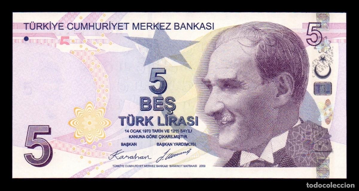 Billetes extranjeros: Turquia 5 Lira Mustafa Kemal Atat&uuml;rk L. 1970/2009 (2026) Pick 222g Nueva Firma Sc Unc