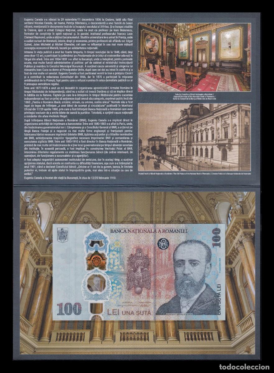 Billetes extranjeros: Ruman&iacute;a 100 Lei Conmemorativo Eugeniu Carada 2026 Pick 128 Nuevo Pol&iacute;mero En folder Sc Unc