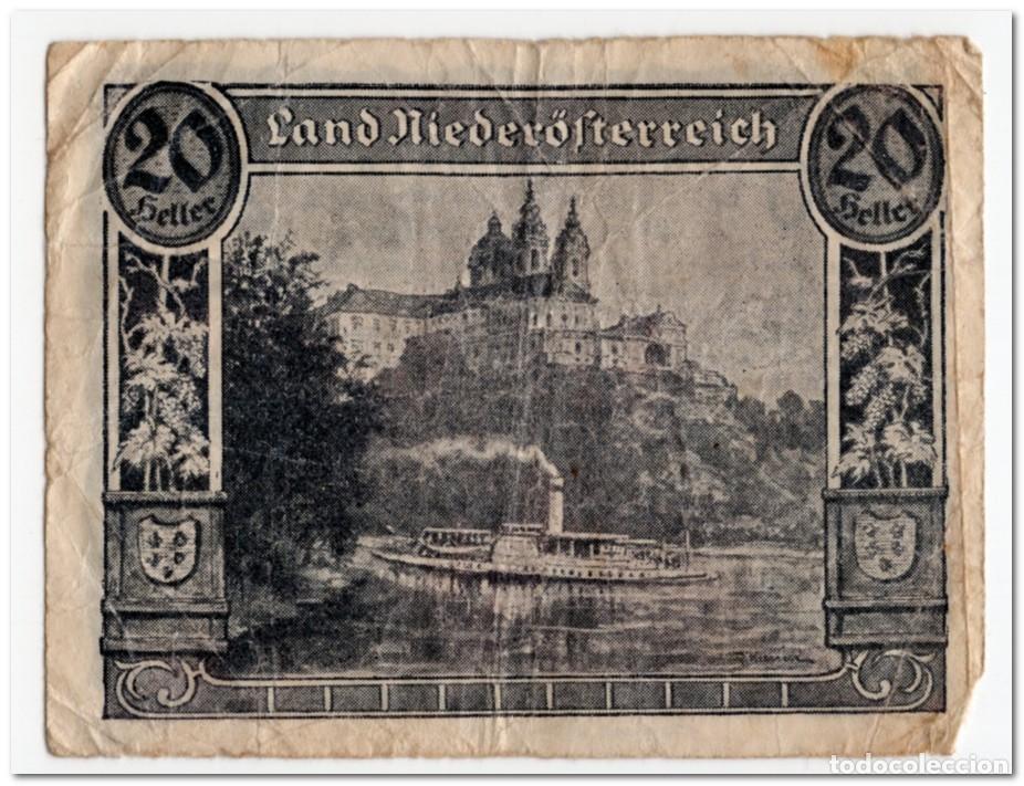 Billetes extranjeros: AUSTRIA,NOTGELD,20 HELLER,1920,ESTADO FEDERADO DE BAJA AUSTRIA,CIRCULADO