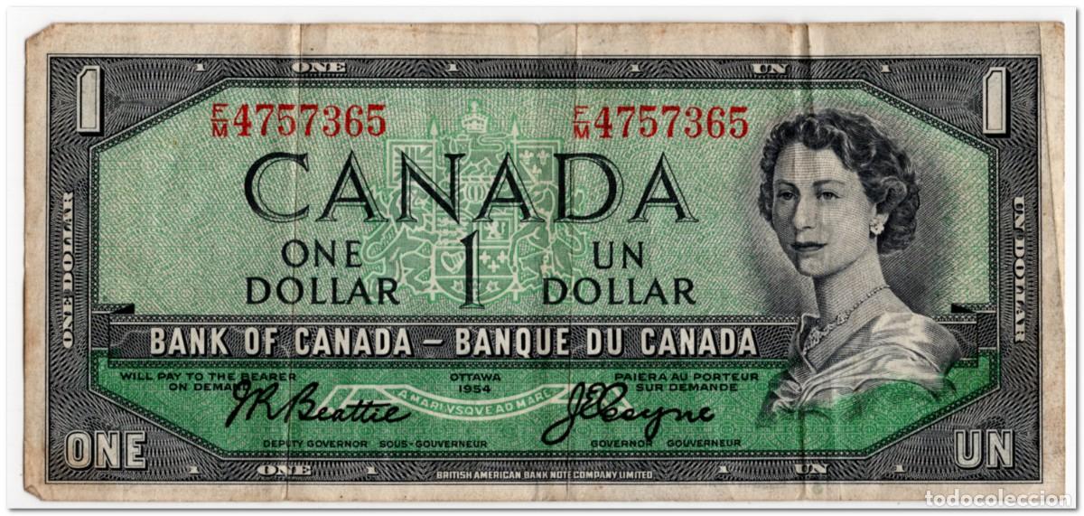 Billetes extranjeros: CANADA,1 DOLLAR,1955-61,P.74a,FINE
