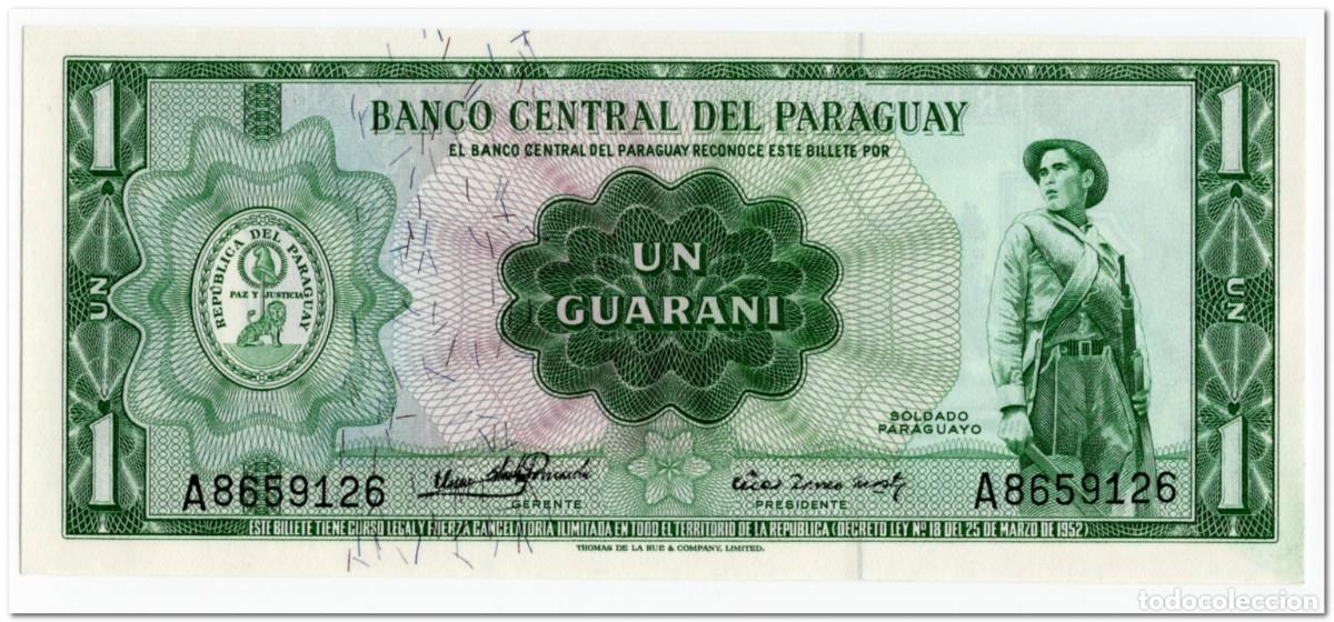 Billetes extranjeros: PARAGUAY,1 GUARANI,L.1952,P.192,UNC