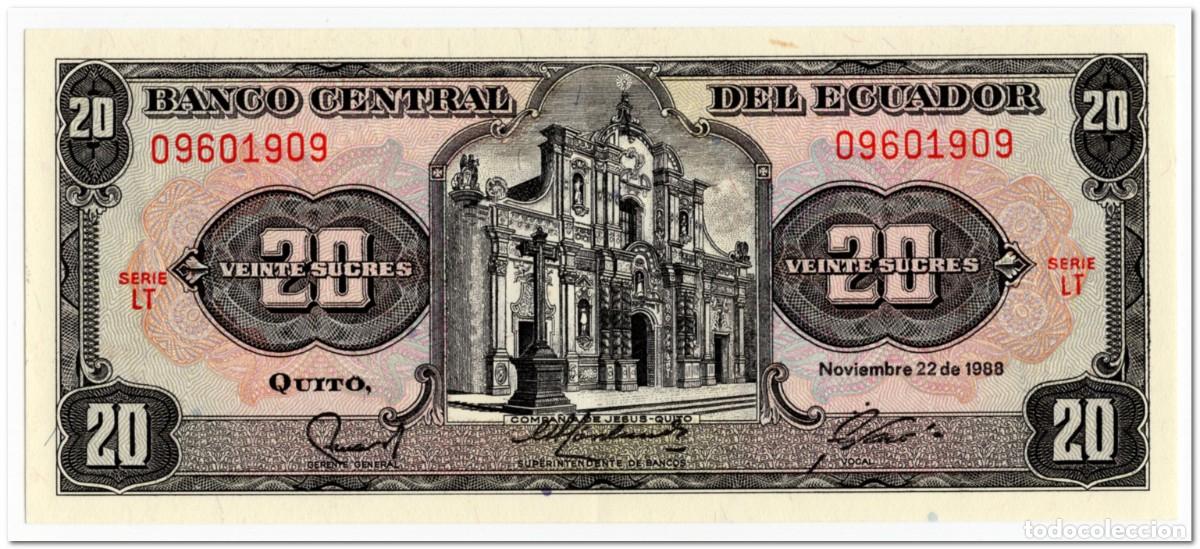 Billetes extranjeros: ECUADOR,20 SUCRES,1988,P.121Aa,XF+