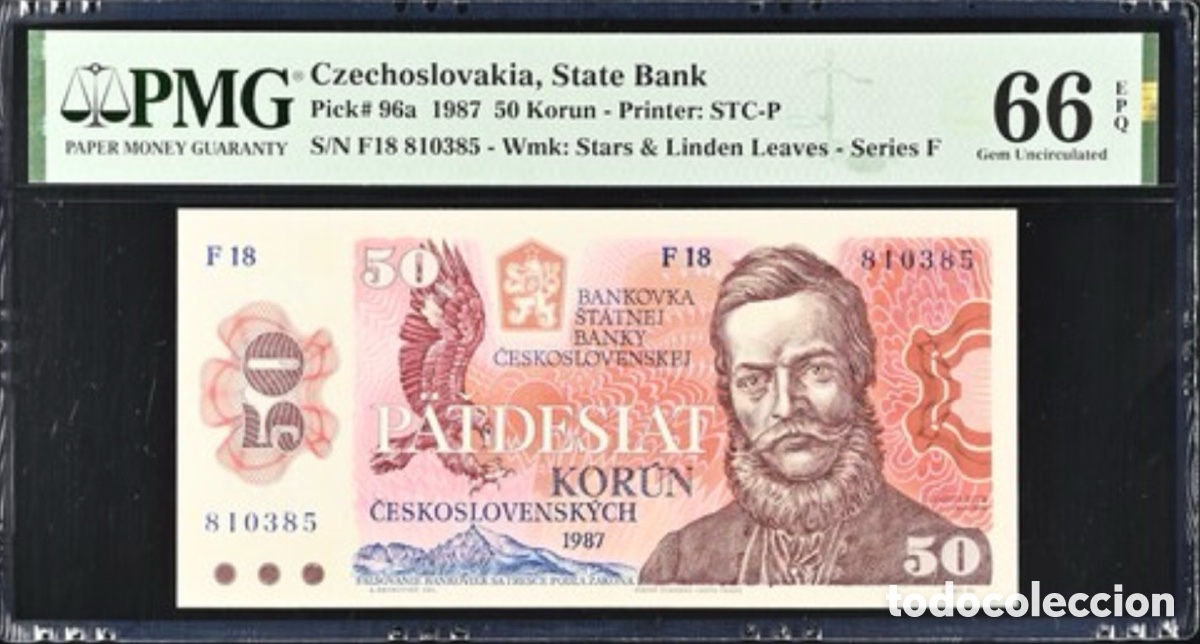 Billetes extranjeros: Billete Czechoslovaquia 50 Korun 1987 PMG 66 p96a