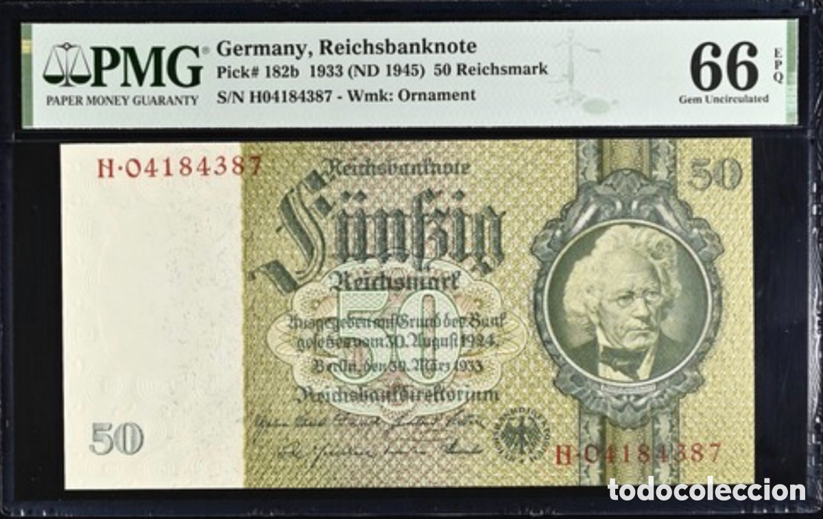 Billetes extranjeros: Billete Alemania 50 Reichsmark 1933 PMG 66 p182b
