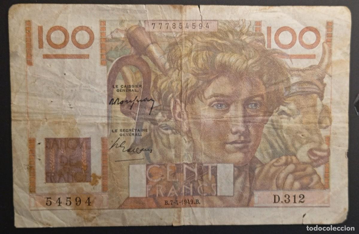 Billetes extranjeros: Francia 100 francos 1949 pick 128B ( BC)