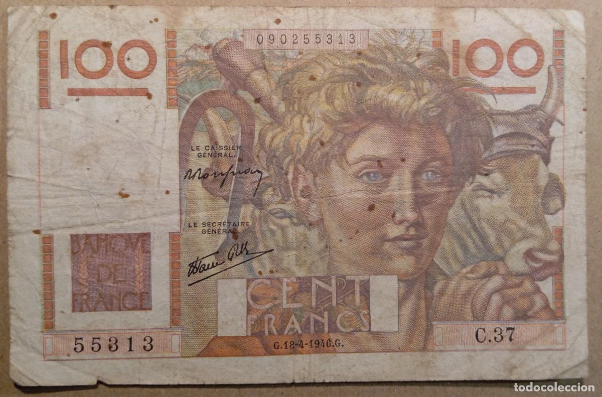 Billetes extranjeros: Francia 100 francos 1946 pick 128B ( BC)
