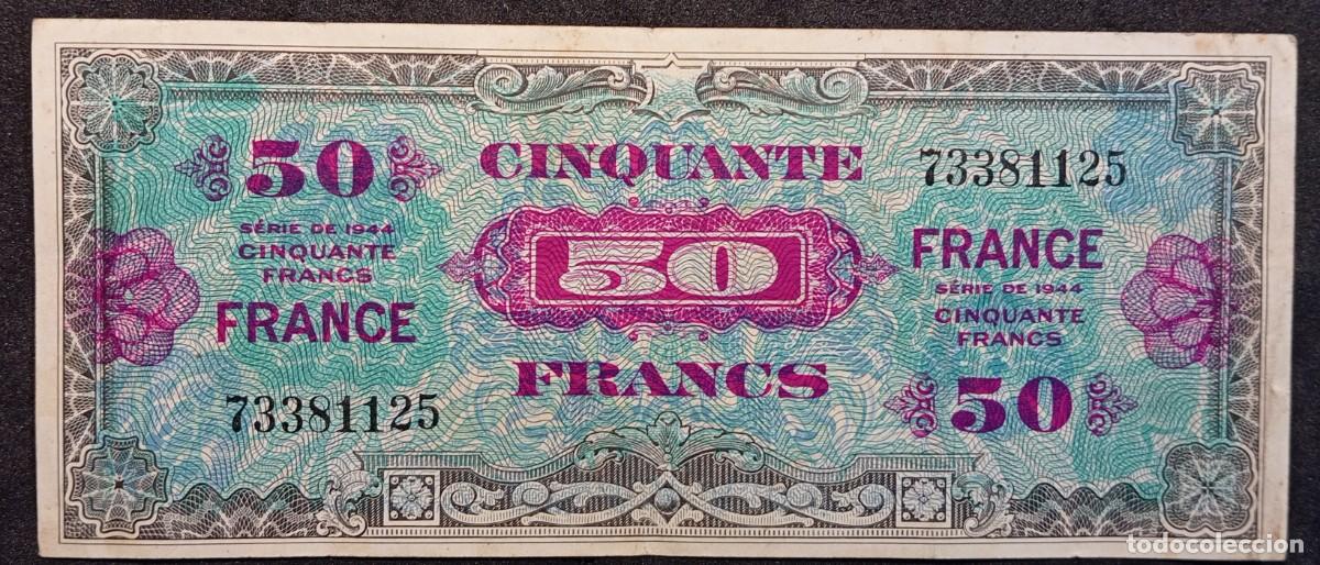 Billetes extranjeros: Francia 50 francos 1944 II Guerra Mundial Pick 122 (MBC+) leer descripci&oacute;n