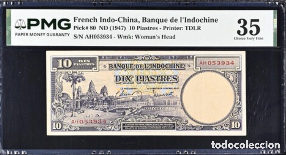 Billetes extranjeros: Billete French Indochina 10 Piastres 1945 PMG 35 p80