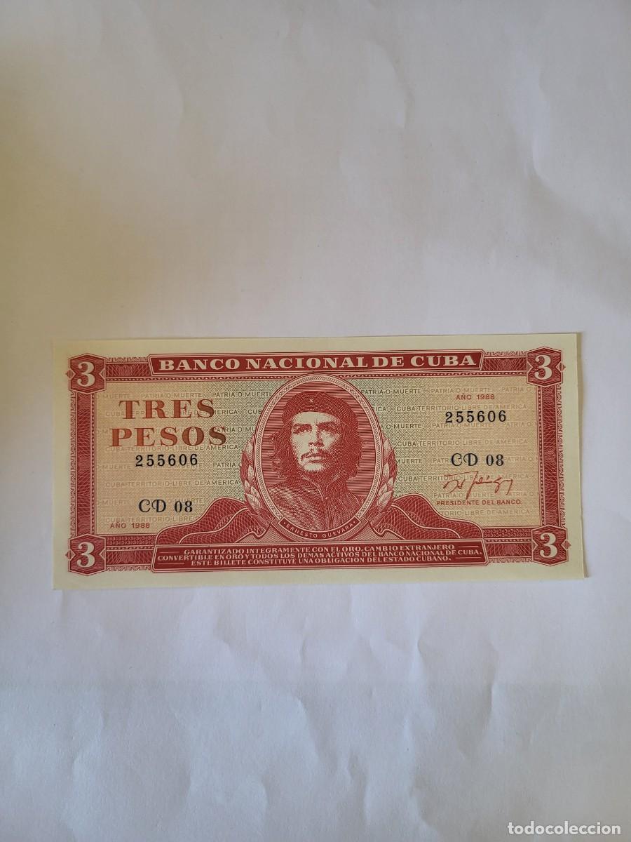 Billetes extranjeros: Billete 3 Pesos Cuba 1988