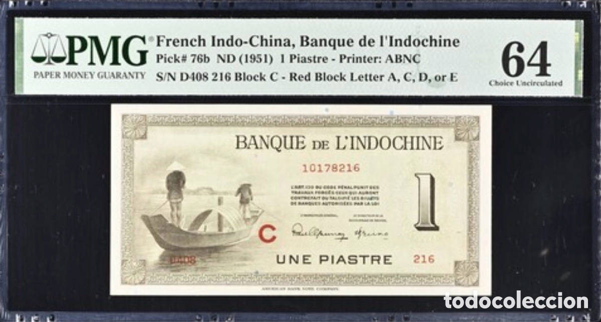 Billetes extranjeros: Billete French Indochina 1 Piastre 1945 PMG 64 p76a