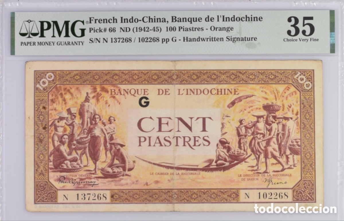 Billetes extranjeros: Billete French Indochina 100 Piastre 1942 PMG 35 p66