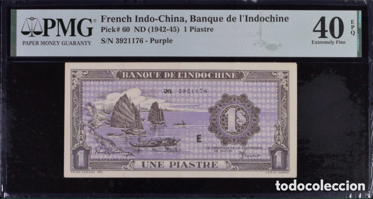 Billetes extranjeros: Billete French Indochina 1 piastre 1942-45 PMG 40 EPQ p60