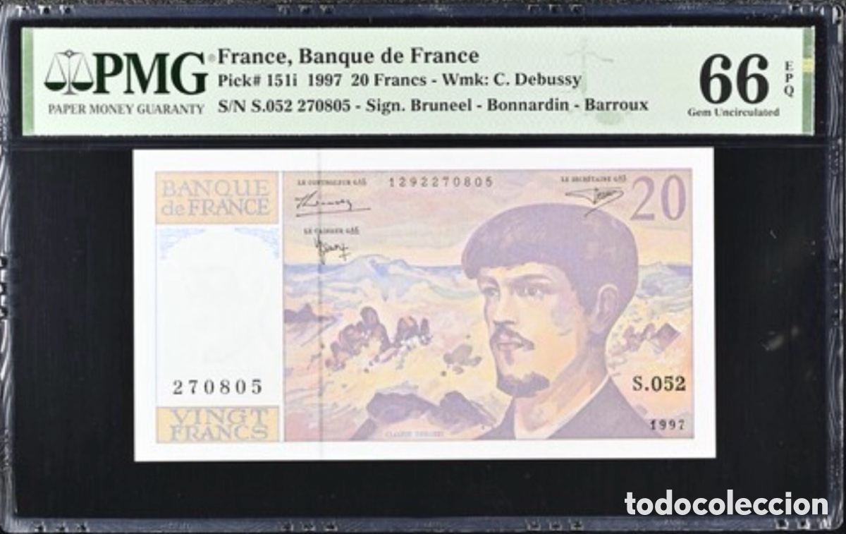 Billetes extranjeros: Billete Francia 20 Francos 1997 PMG 66 p151i