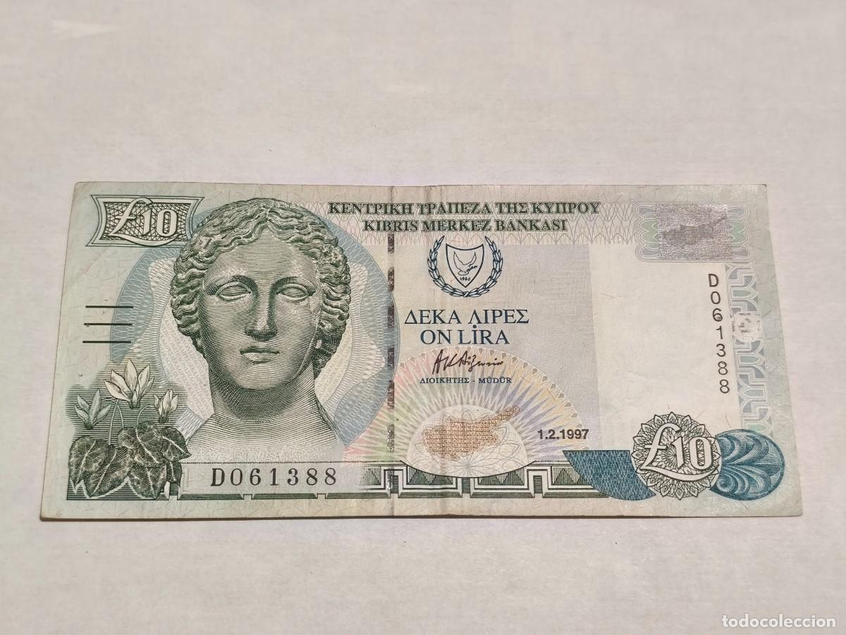 Billetes extranjeros: Chipre 10libras 1997 VF.