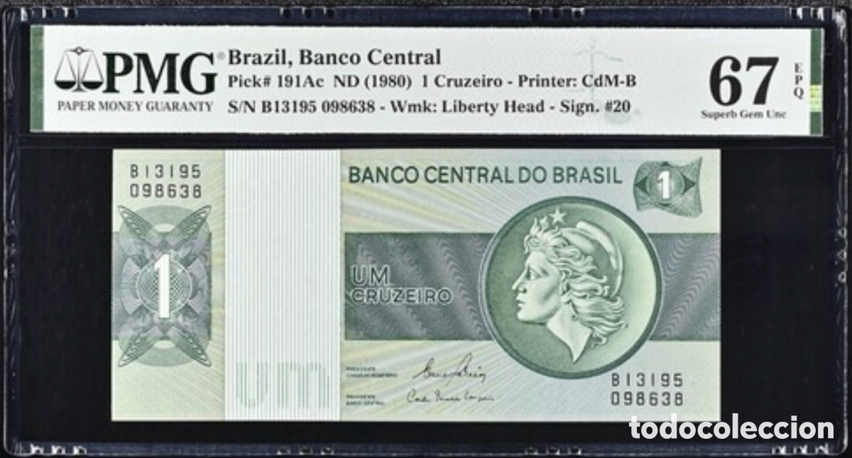 Billetes extranjeros: Billete Brazil 1 Cruzeiro 1980 PMG 67 p191Ac
