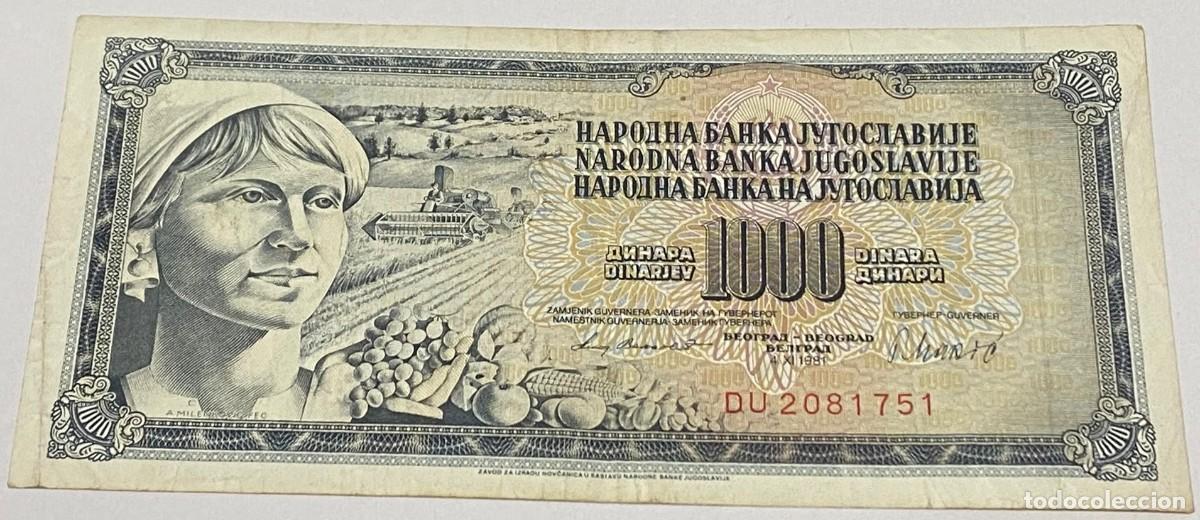 Billetes extranjeros: Billete 1981. 1.000 Dinares. Belgrado, Yugoslavia Comunista. MBC. Mujer. Muy Buena Conservaci&oacute;n