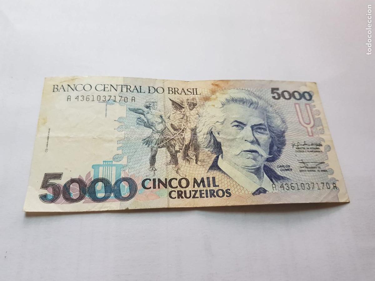 Billetes extranjeros: BRASIL- 5000 CRUZEIROS- 1993
