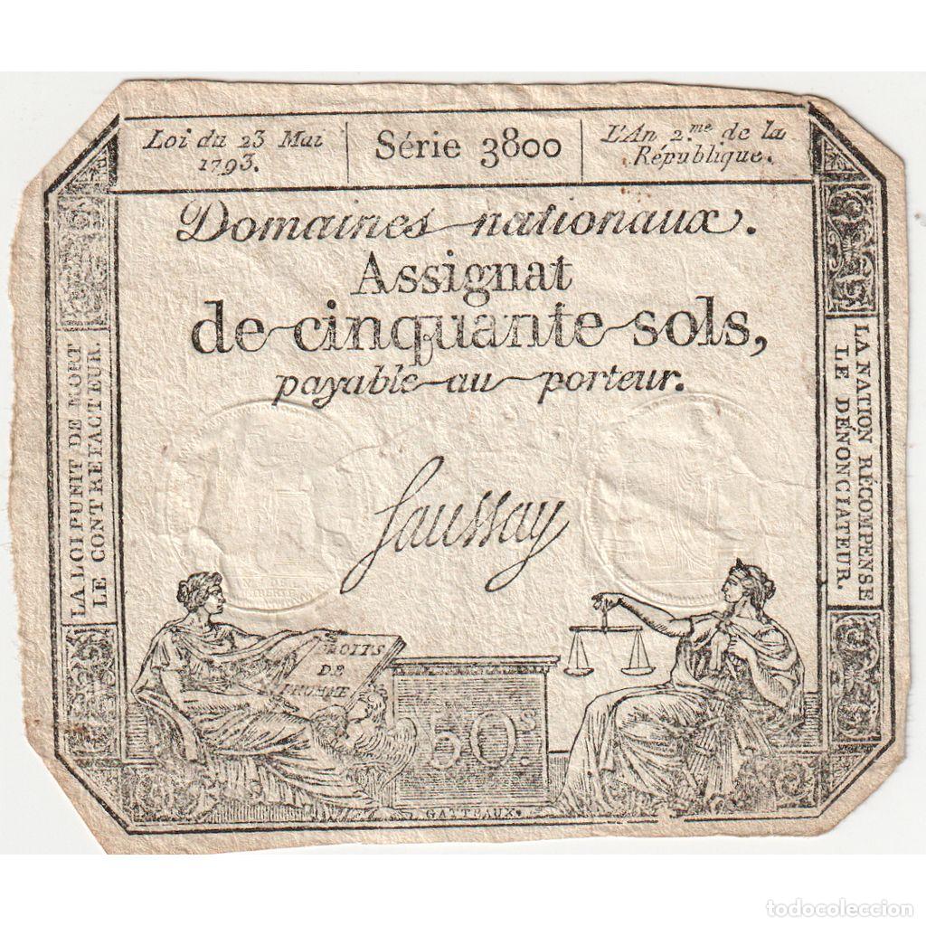 Billetes extranjeros: [#377765] Francia, 50 Sols, 1793-05-23, 3800, MBC