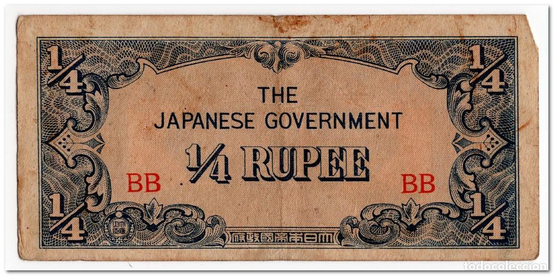 Billetes extranjeros: BURMA,JAPANESE GOVERNMENT,1/4 RUPEE,1942,P.12a,F-VF
