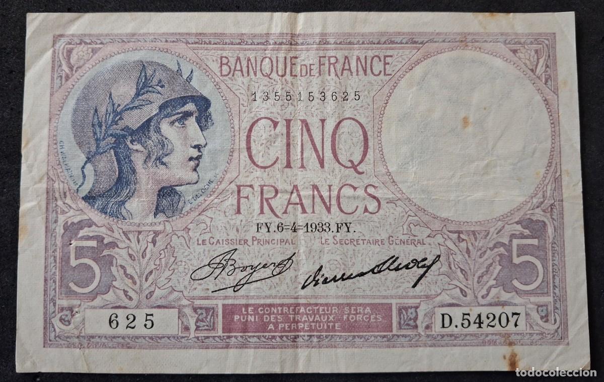 Billetes extranjeros: Francia 5 francos 1933 pick 83 ( MBC)