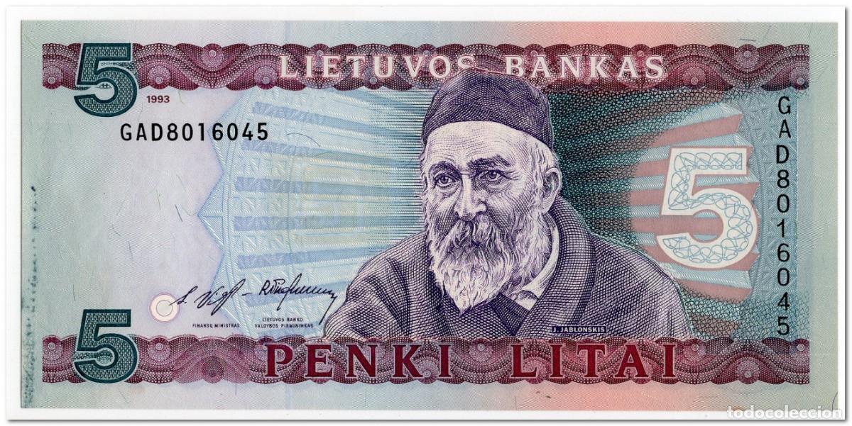 Billetes extranjeros: LITHUANIA,5 LITAI,1993,P.55,AU