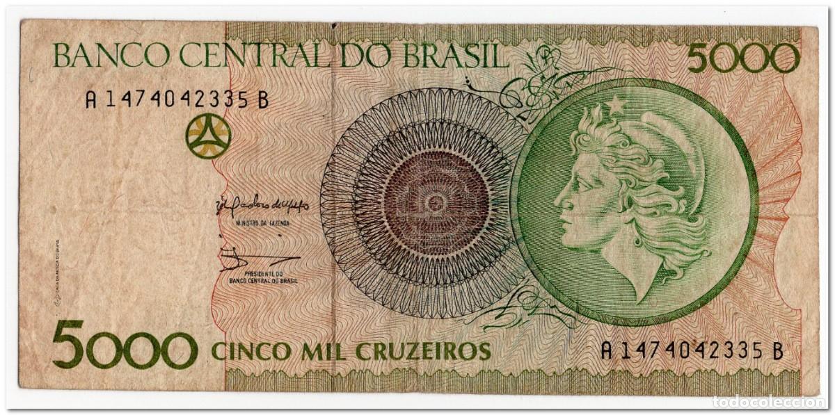 Billetes extranjeros: BRAZIL,5000 CRUZEIROS,1990,P.227,CIRCULATED