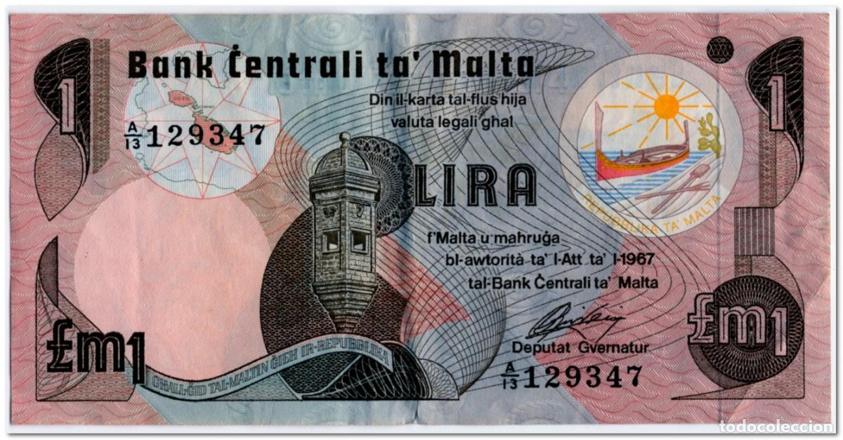 Billetes extranjeros: MALTA,1 LIRA,1979,P.34b,VF+