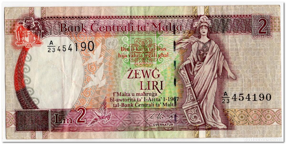 Billetes extranjeros: MALTA,2 LIRI,1994,P.45d,F-VF