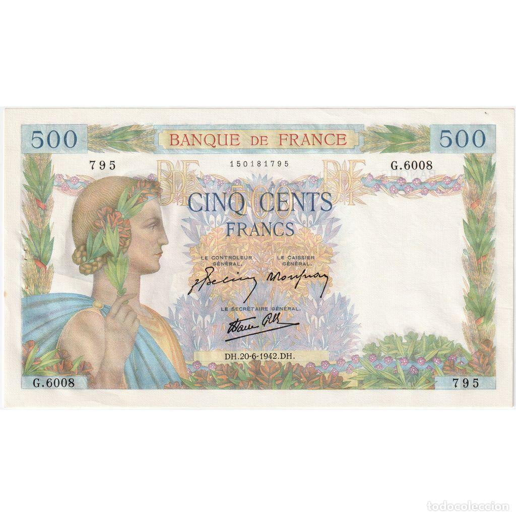 Billetes extranjeros: [#1185499] Francia, 500 Francs, La Paix, 1942-06-20, G.6008, EBC