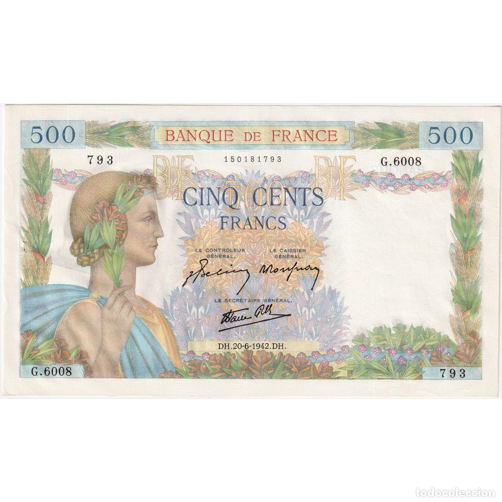 Billetes extranjeros: [#1185498] Francia, 500 Francs, La Paix, 1942-06-20, G.6008, MBC+