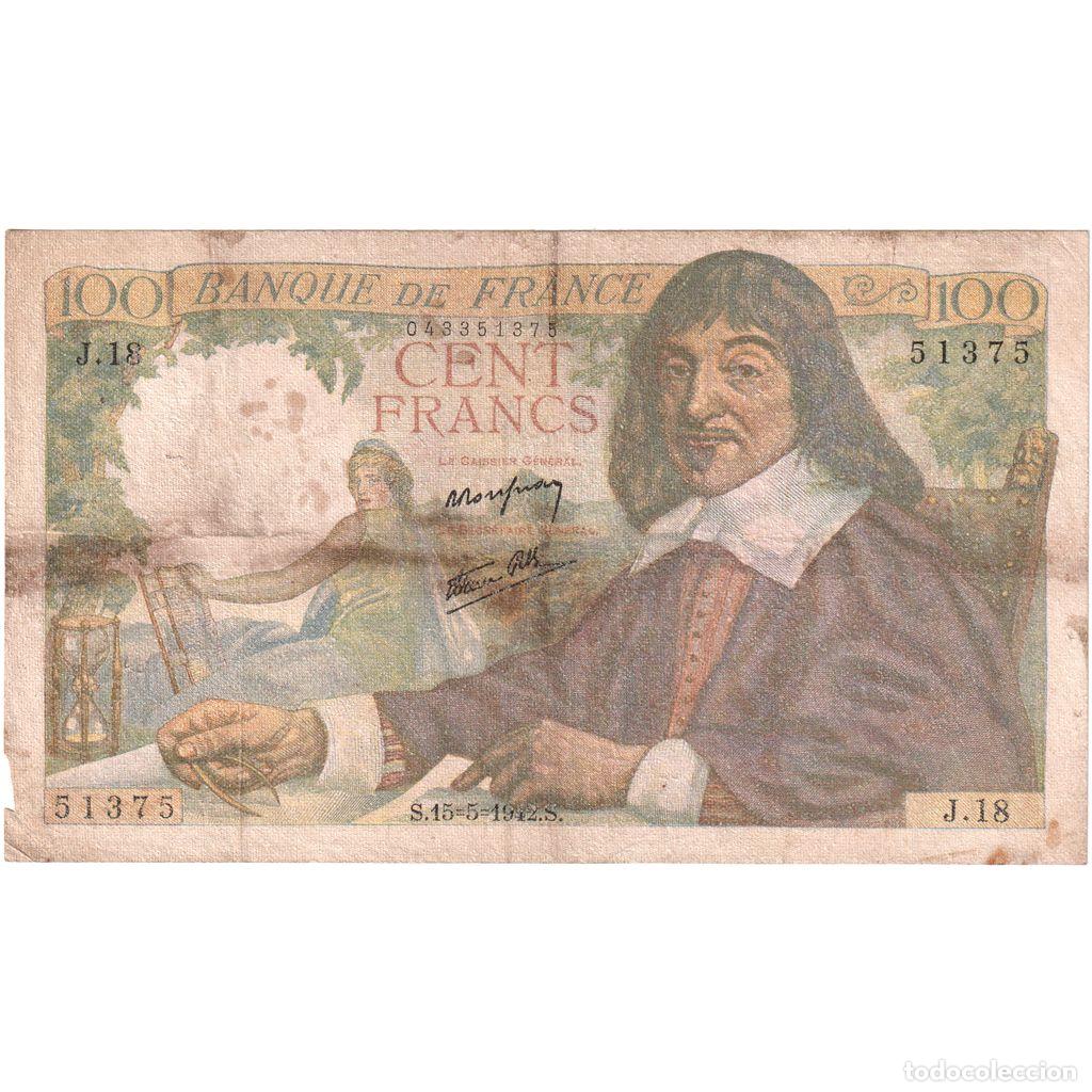Billetes extranjeros: [#1185487] Francia, 100 Francs, Descartes, 1942-05-15, J.18, RC