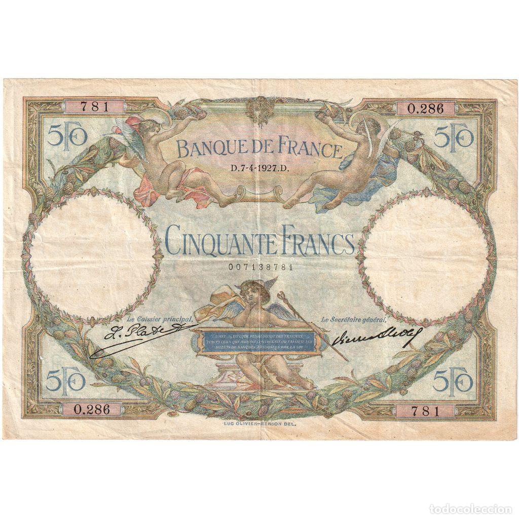 Billetes extranjeros: [#1185541] Francia, 50 Francs, Luc Olivier Merson, 1927-04-07, O.286, BC+