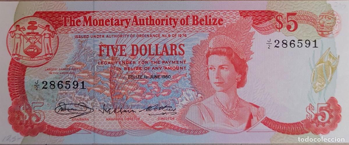 Billetes extranjeros: BILLETE DE 5 DOLLAR (THE MONETARY AUTHORITY OF BELICE ) 1980 UNC/PLANCHA