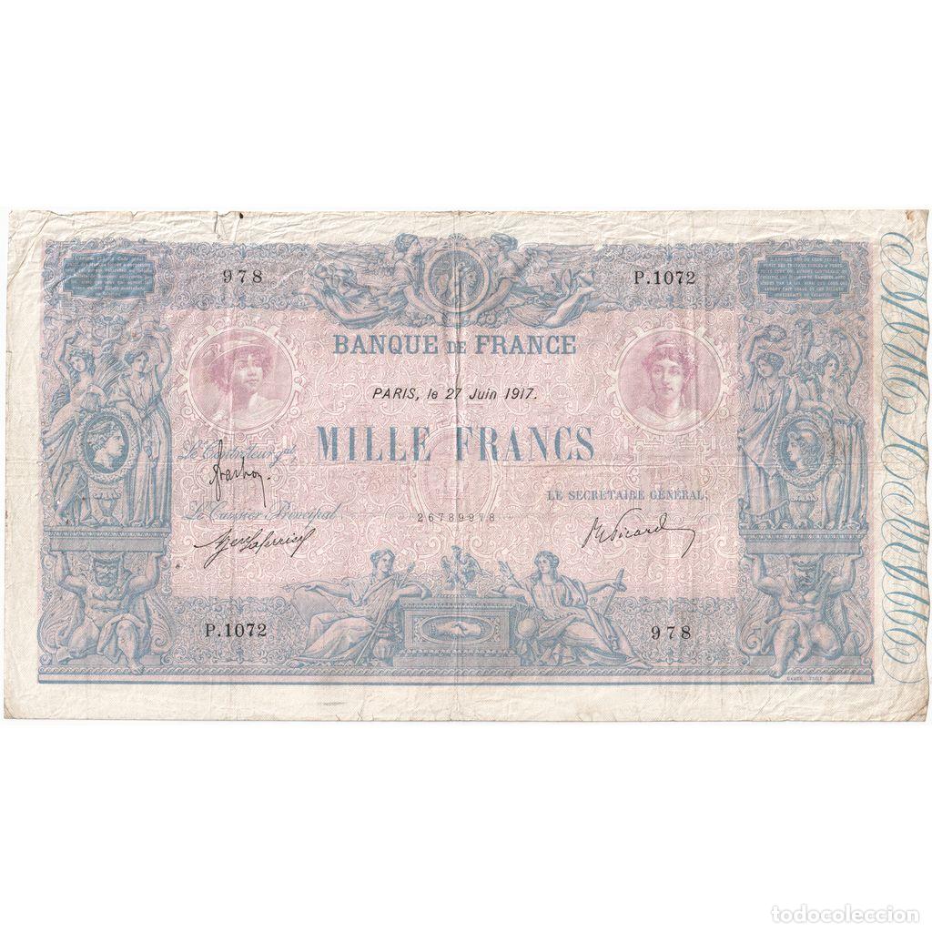 Billetes extranjeros: [#1185524] Francia, 1000 Francs, Bleu et Rose, 1917-07-21, P.1072, RC+