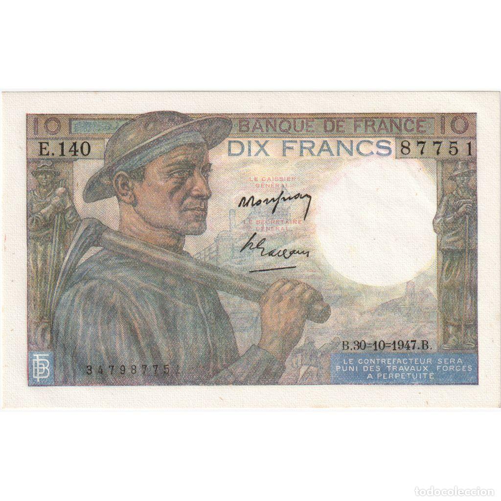 Billetes extranjeros: [#1185440] Francia, 10 Francs, Mineur, 1947-10-30, E.140, UNC