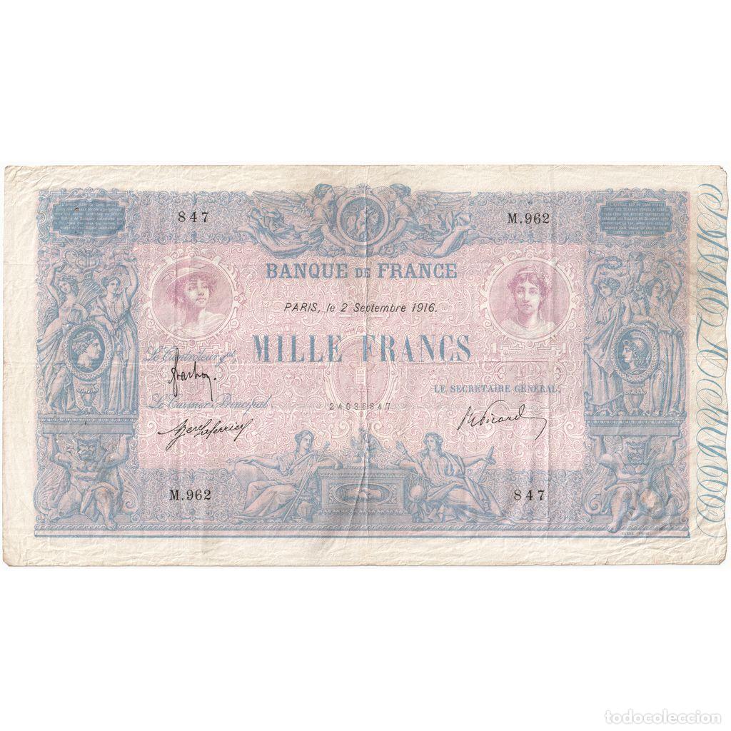 Billetes extranjeros: [#1185525] Francia, 1000 Francs, Bleu et Rose, 1916-09-02, M.962, BC