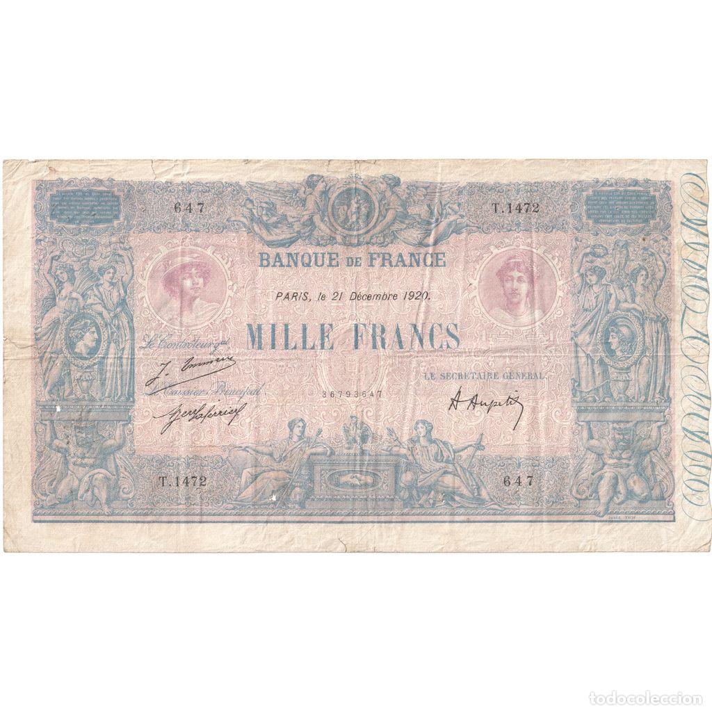 Billetes extranjeros: [#1185528] Francia, 1000 Francs, Bleu et Rose, 1920-12-21, T.1472, RC