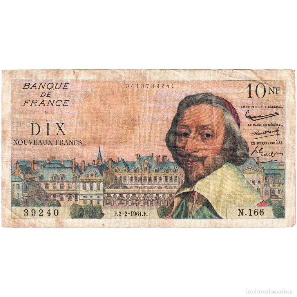 Billetes extranjeros: [#1185491] Francia, 10 Nouveaux Francs, Richelieu, 1961-02-02, N.166, BC