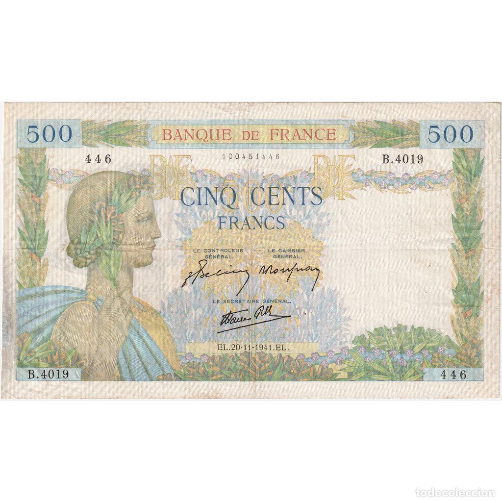 Billetes extranjeros: [#1185496] Francia, 500 Francs, La Paix, 1941-11-20, B.4019, BC+