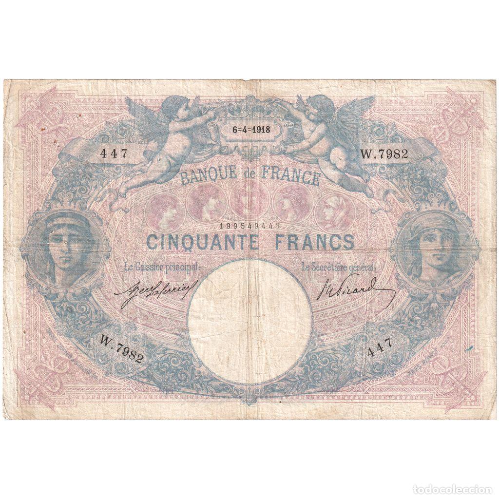 Billetes extranjeros: [#1185546] Francia, 50 Francs, Bleu et Rose, 1918-04-06, W.7982, BC