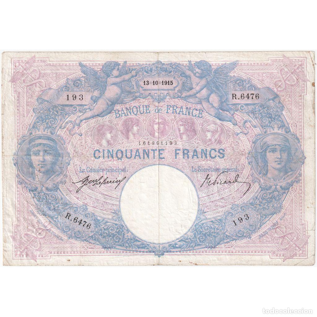 Billetes extranjeros: [#1185545] Francia, 50 Francs, Bleu et Rose, 1915-10-13, R.6476, BC