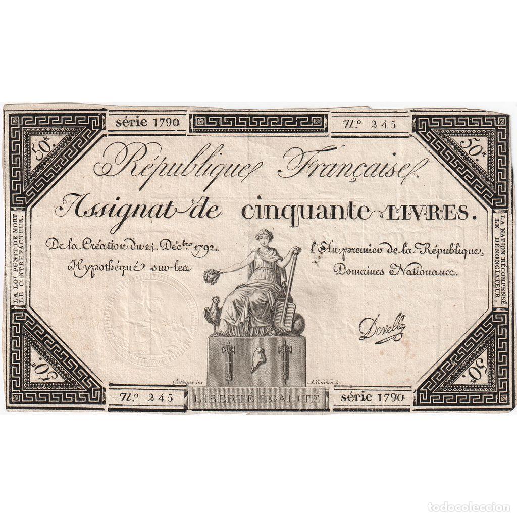 Billetes extranjeros: [#1185430] Francia, 50 Livres, 1792-12-14, MBC