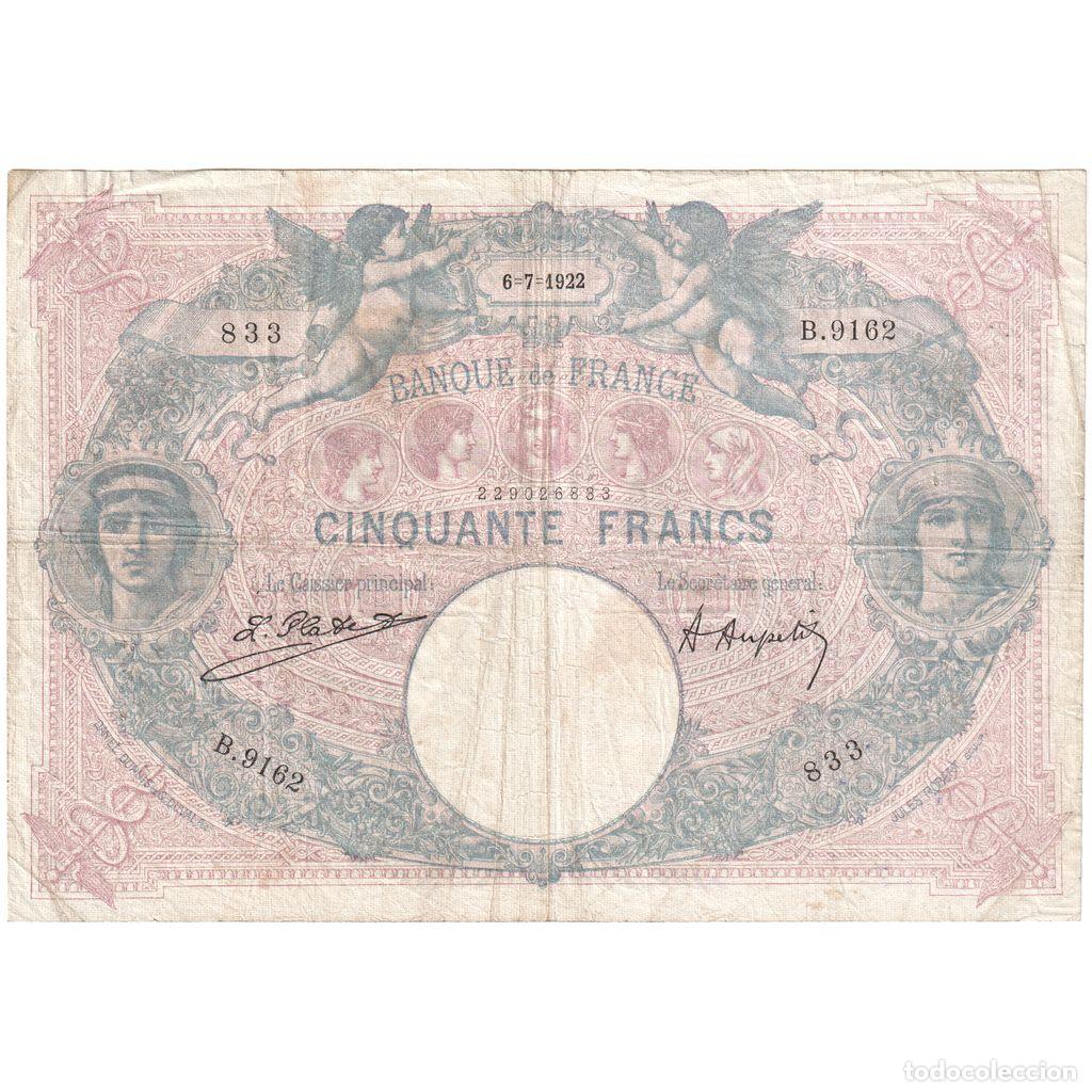 Billetes extranjeros: [#1185548] Francia, 50 Francs, Bleu et Rose, 1922-07-06, B.9162, BC