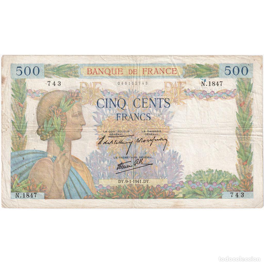 Billetes extranjeros: [#1185495] Francia, 500 Francs, La Paix, 1941-01-09, N.1847, BC