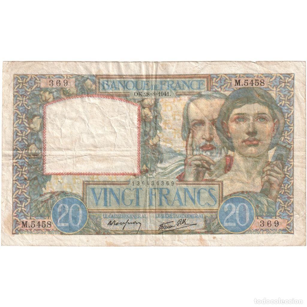 Billetes extranjeros: [#1185485] Francia, 20 Francs, Science et Travail, 1941-08-28, M.5458, BC