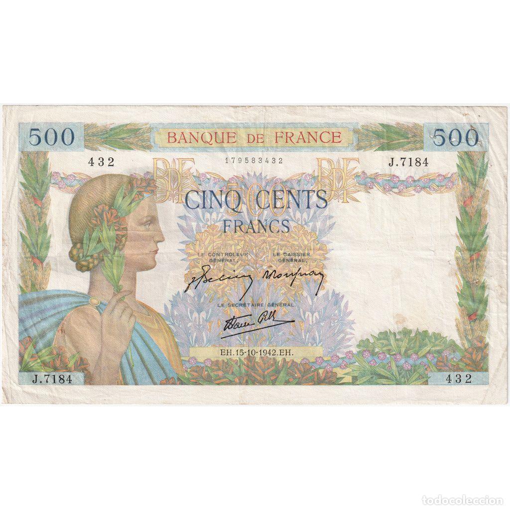 Billetes extranjeros: [#1185501] Francia, 500 Francs, La Paix, 1942-10-15, J.7184, BC+